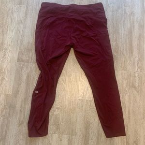 Ankle length lulu lemon leggings- fast and free, maroon/wine color, size 14